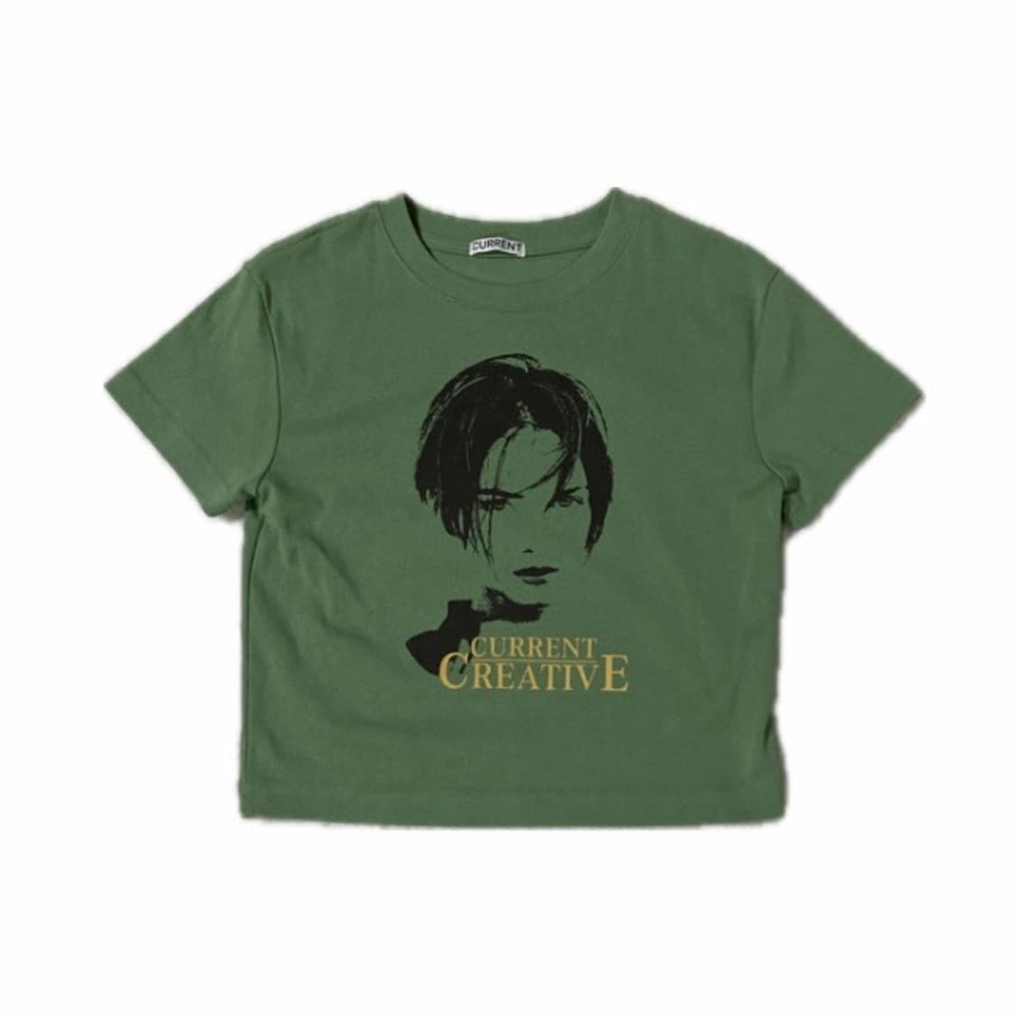 커렌트 90S PRINTED CROP TEE OLIVE GREEN 상품이미지1