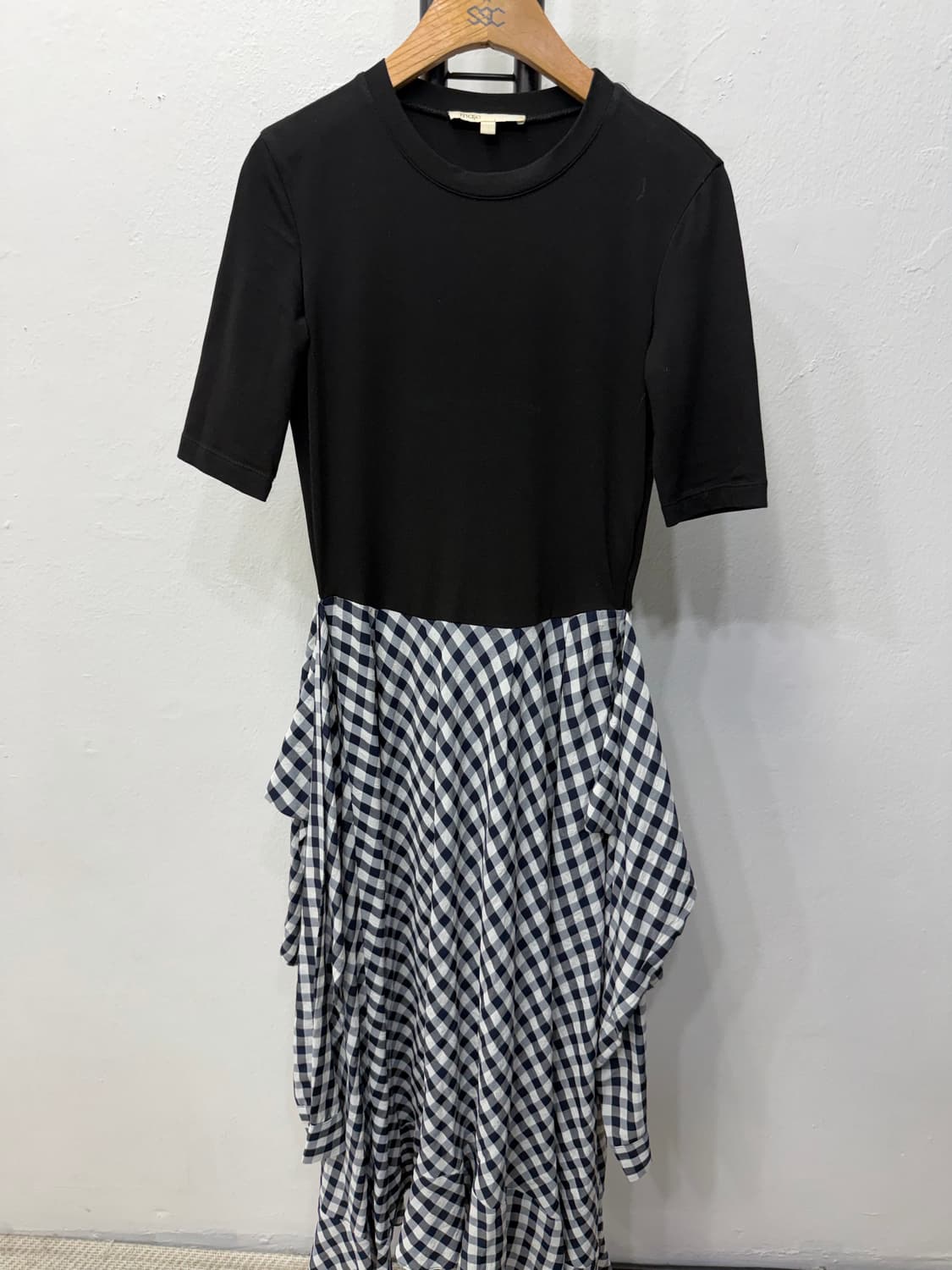 정품) 마쥬 블랙 체크 믹스 원피스 1 상품이미지1