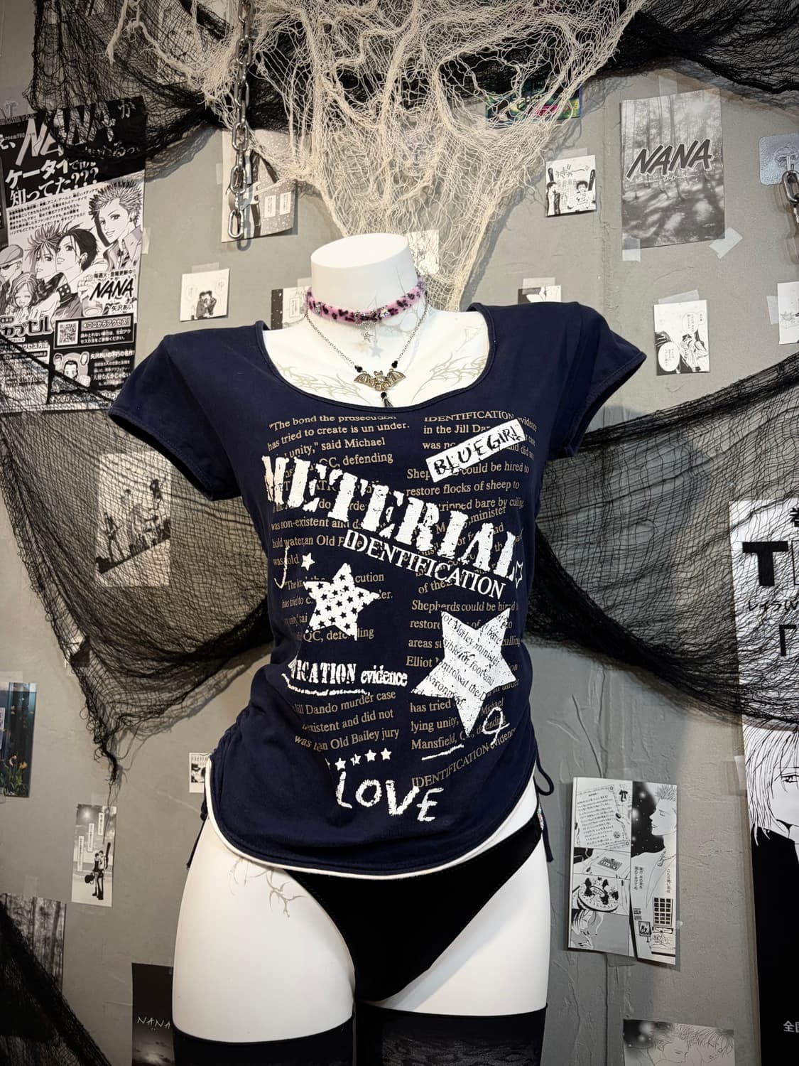 Y2K star lettering shirring short sleeve 상품이미지5
