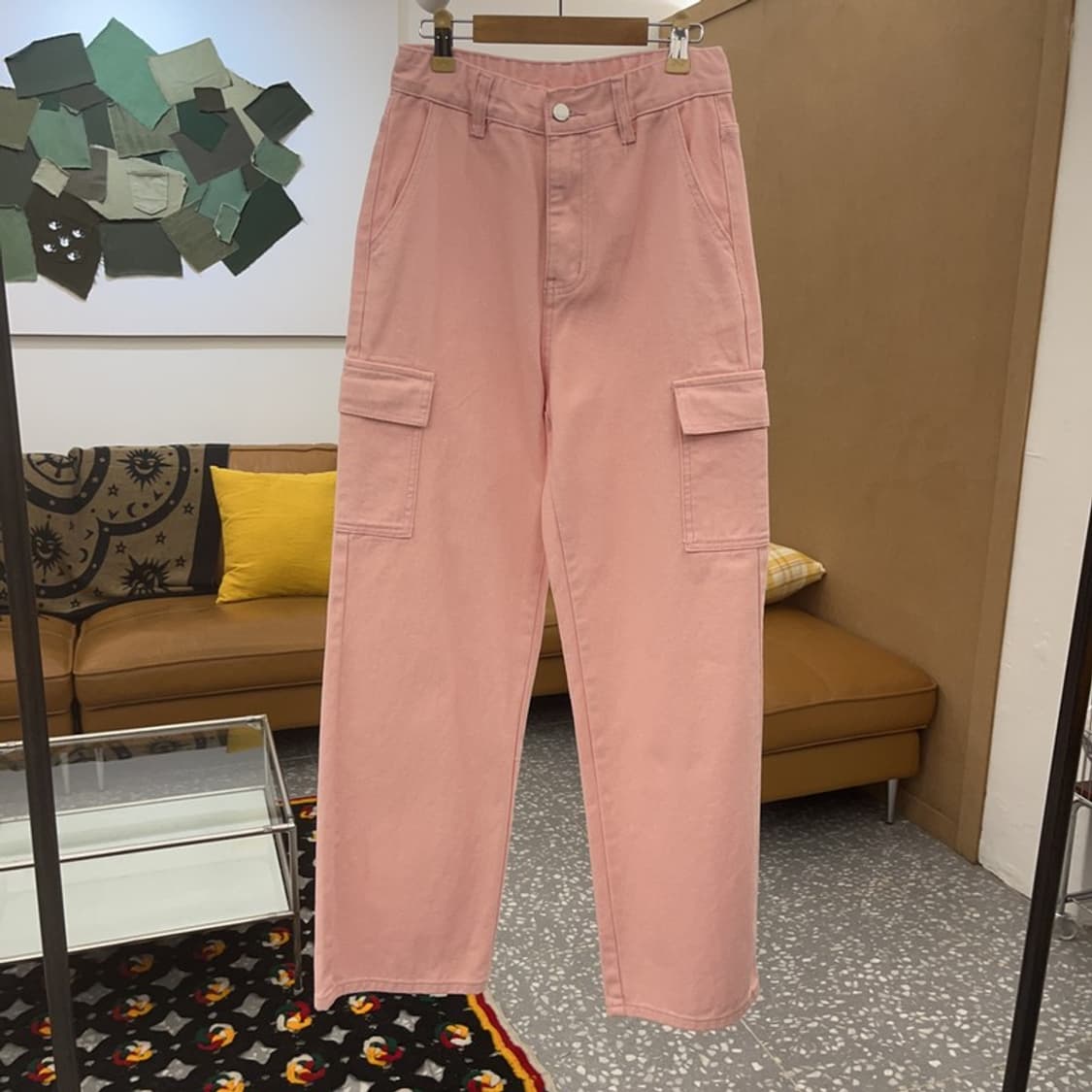빈티지 하이웨스트 딸기우유 핑크 와이드 카고팬츠 S C08114 상품이미지3