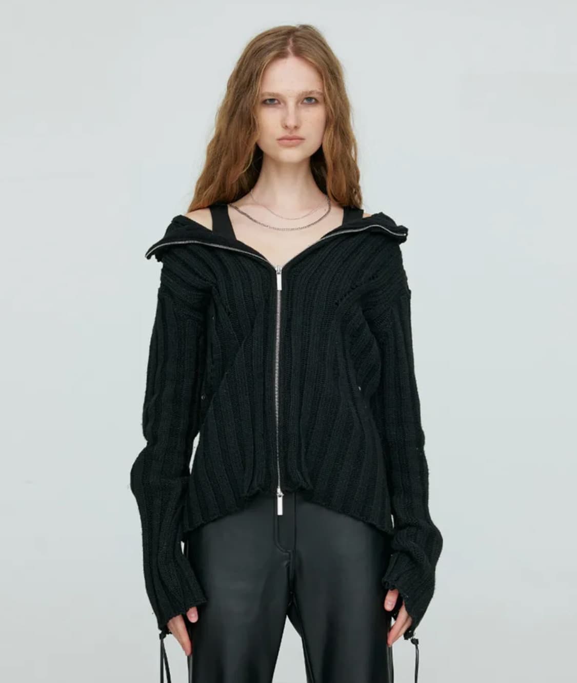 나체 니트 집업 블랙 상품이미지1