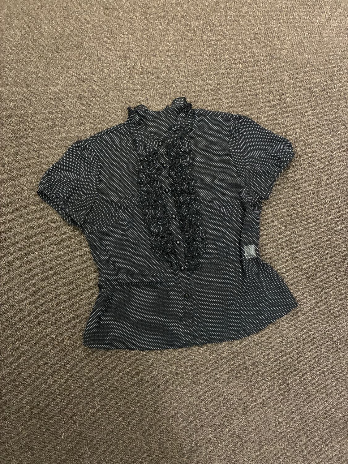 L)Japanese vintage 여성 도트무늬 프릴 시스루 블라우스 상품이미지3