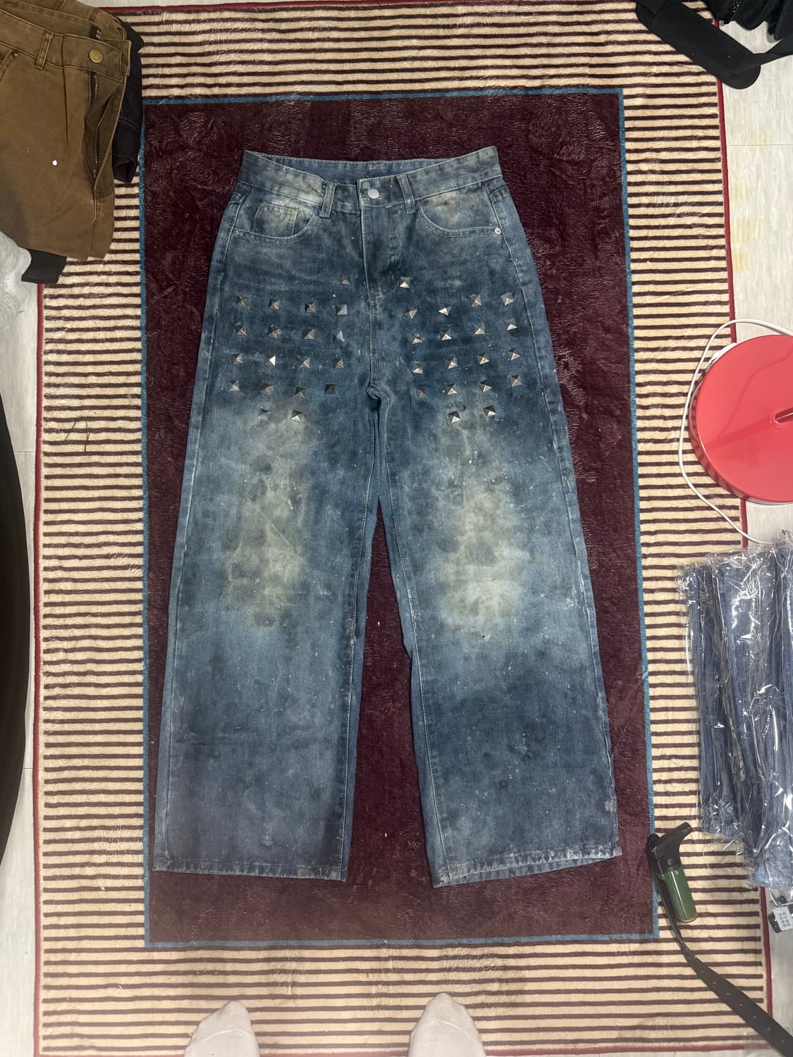 빈티지 왁스 페이팅 메이드 스터드 데님 진  상품이미지2