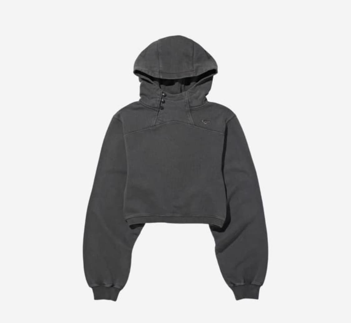 [M] 미스치프 사이드 버튼 업 크롭 후드 워시드 차콜 상품이미지1