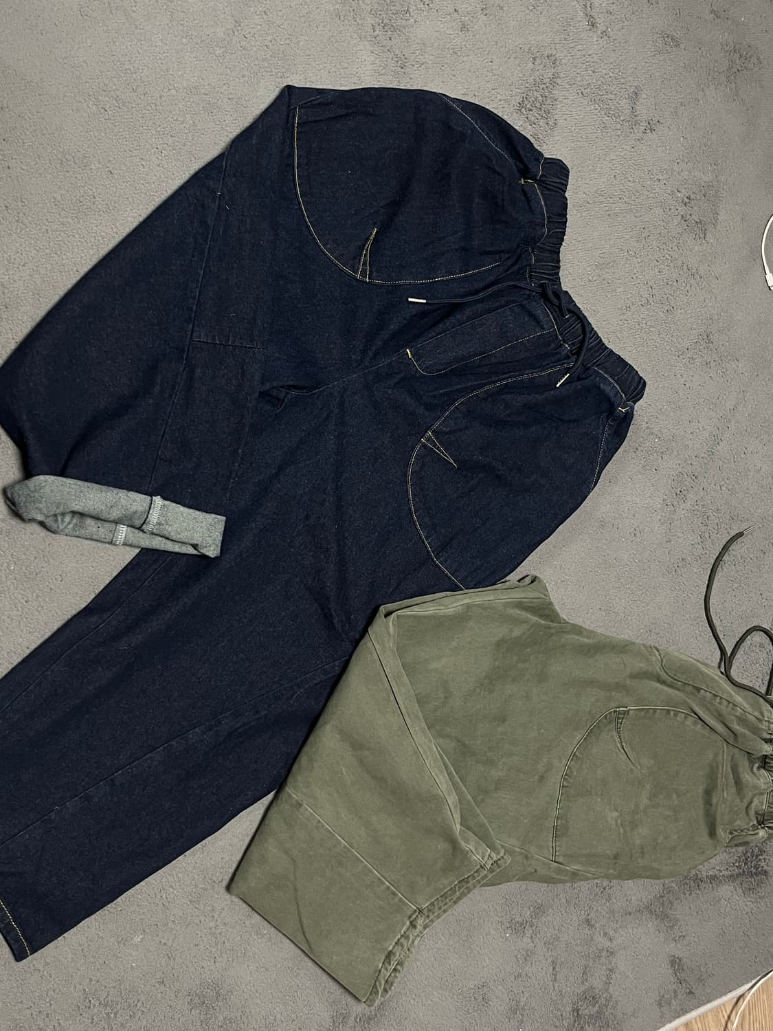 [새상품] 벌룬 와이드 팬츠 바지 진청 카키 상품이미지1