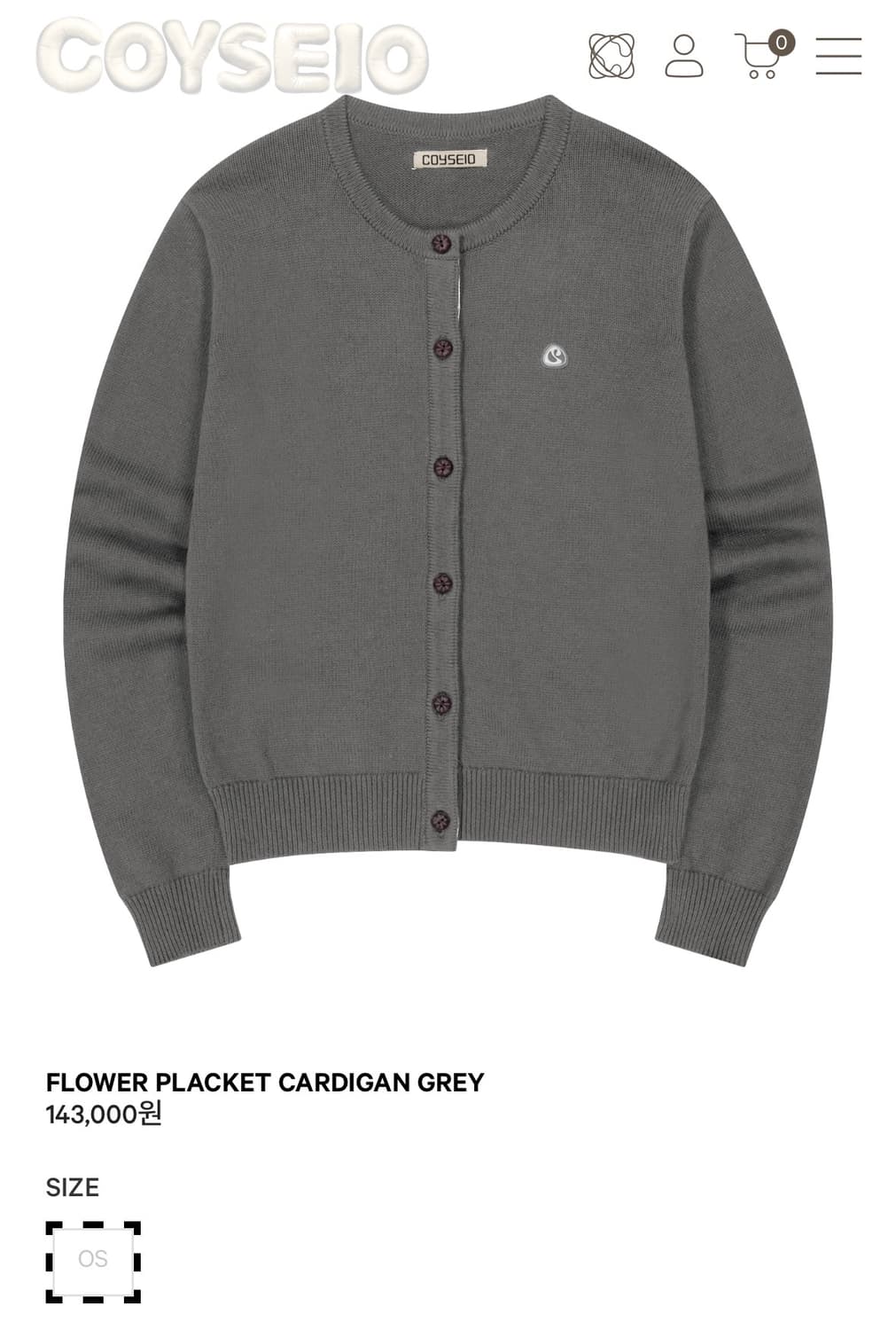 FLOWER PLACKET CARDIGAN GREY 상품이미지1