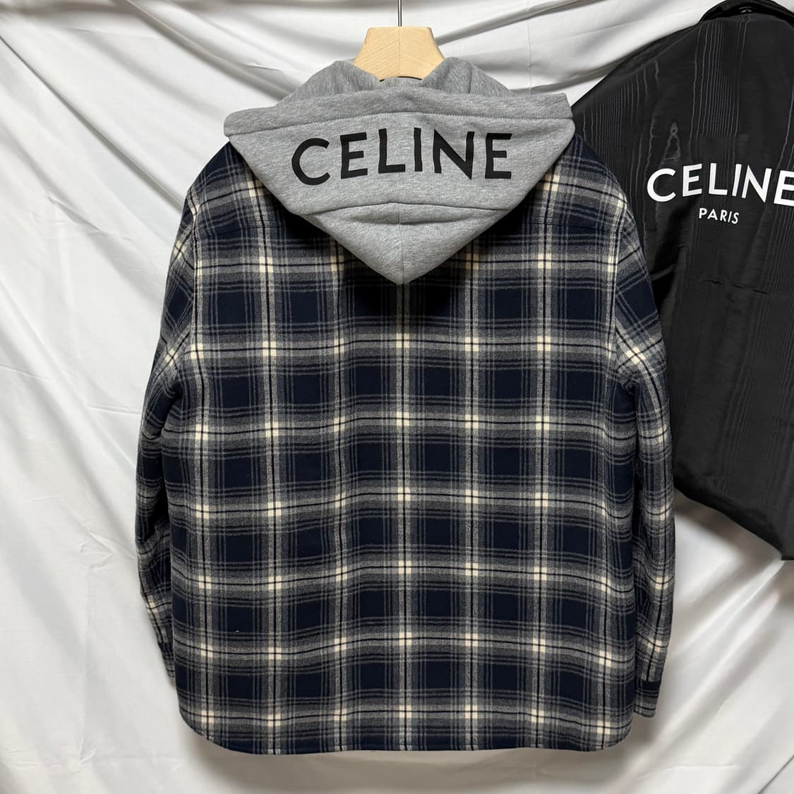 [S+급/오버핏44] 셀린느 체크 코튼 후드 오버셔츠 자켓 상품이미지1
