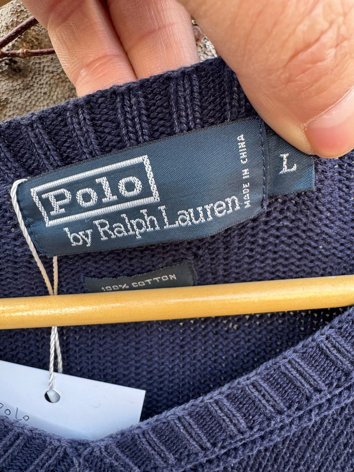 90s 폴로 랄프로렌 빈티지 브이넥 코튼 니트 네이비 L 상품이미지6