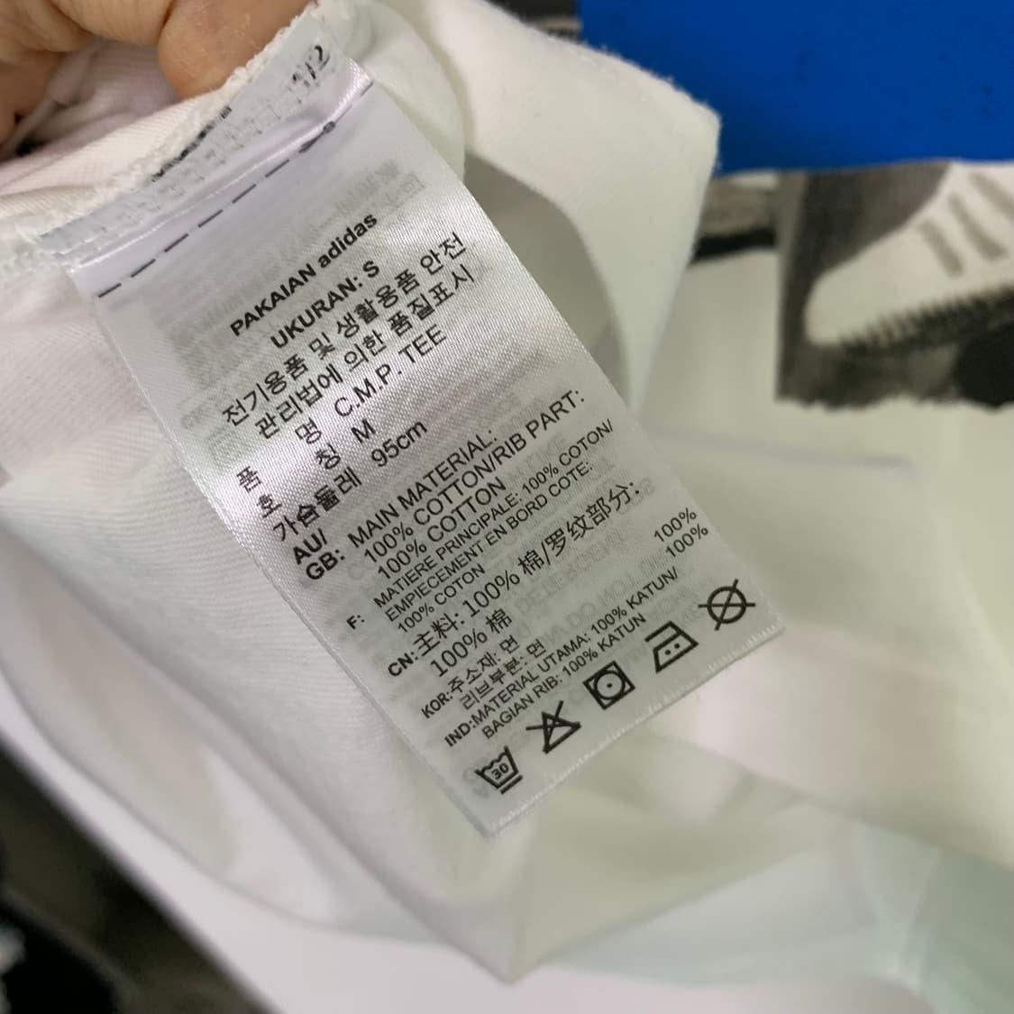 아디다스 커먼메모리 프린팅 레터링 반팔 티셔츠 블루 화이트 남성 S-M 상품이미지6