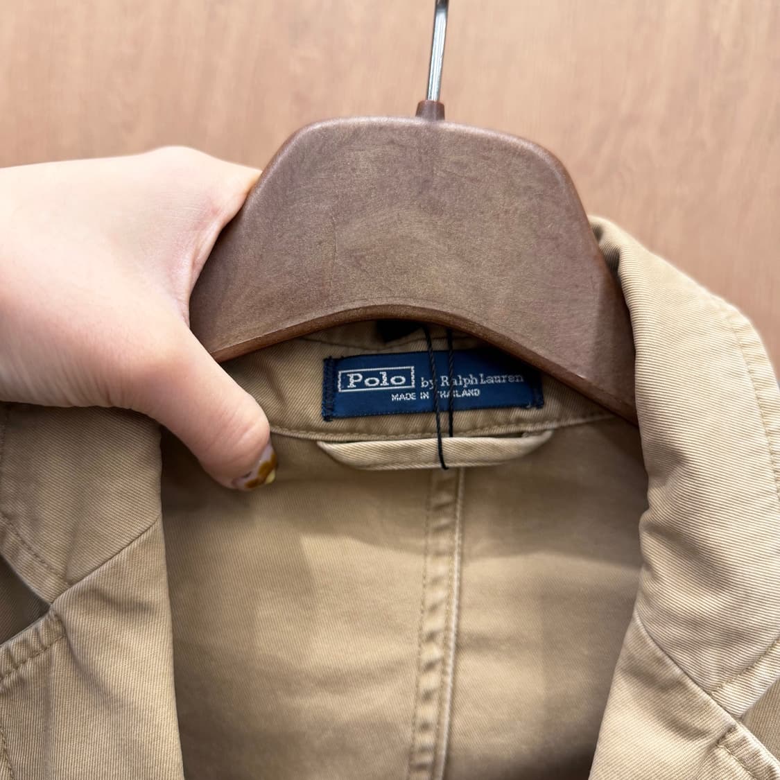 폴로 랄프로렌 코튼 테일러드 자켓 넥 체크 패턴 소매 버튼 디테일 베이지 상품이미지6