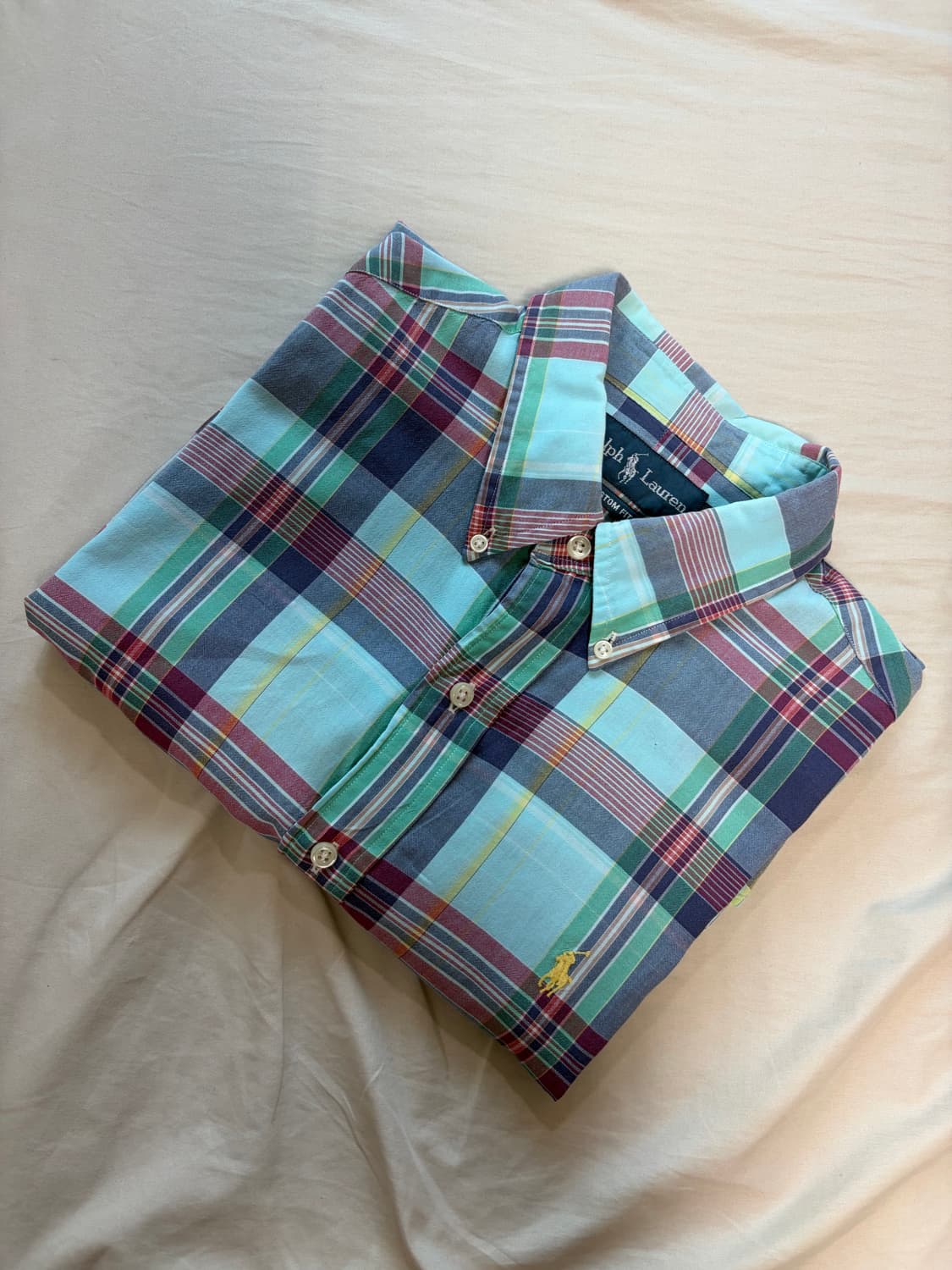 L) 두산 폴로 랄프로렌 반팔 체크 셔츠 민트 상품이미지1