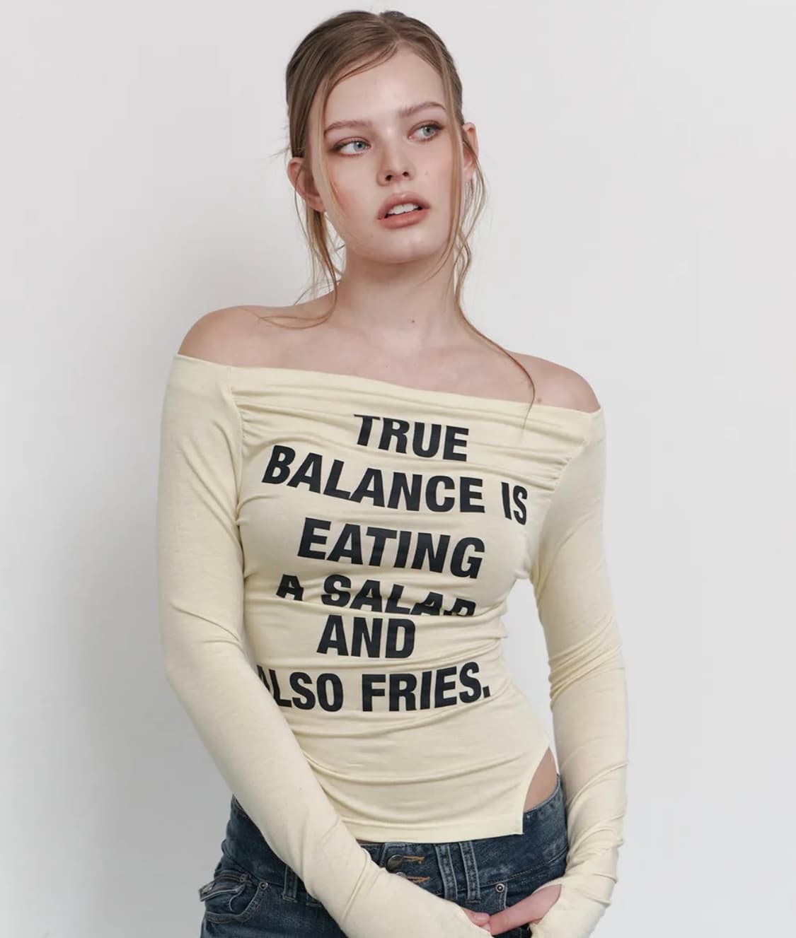 플리즈노팔로우 케이시 레터링 오프숄더 탑 - 레몬 상품이미지2