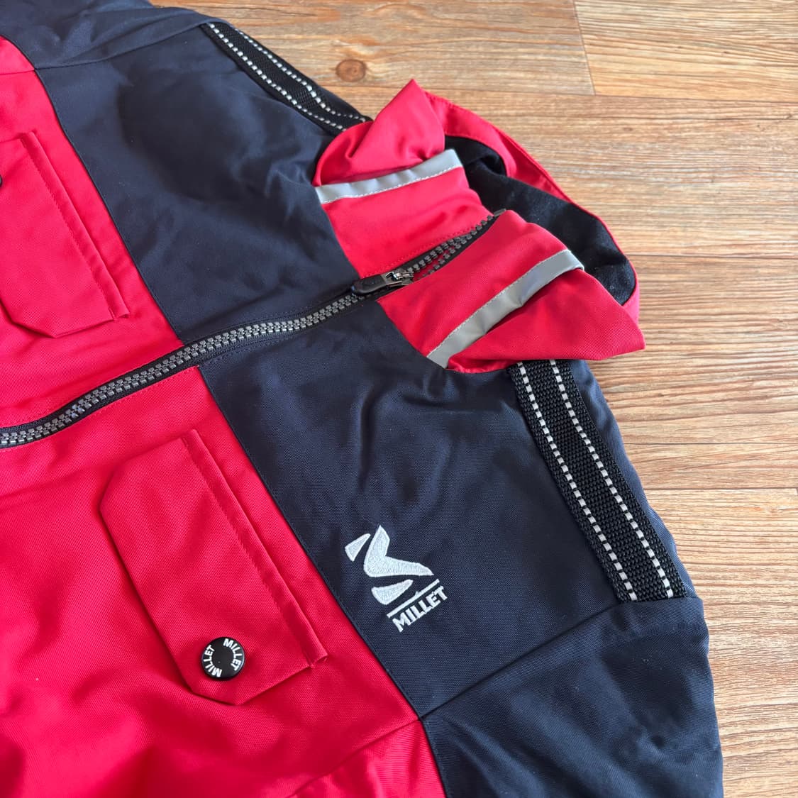 밀레 키즈 120 집업 점퍼 누빔 레드 후드 모자 탈부착 상품이미지8