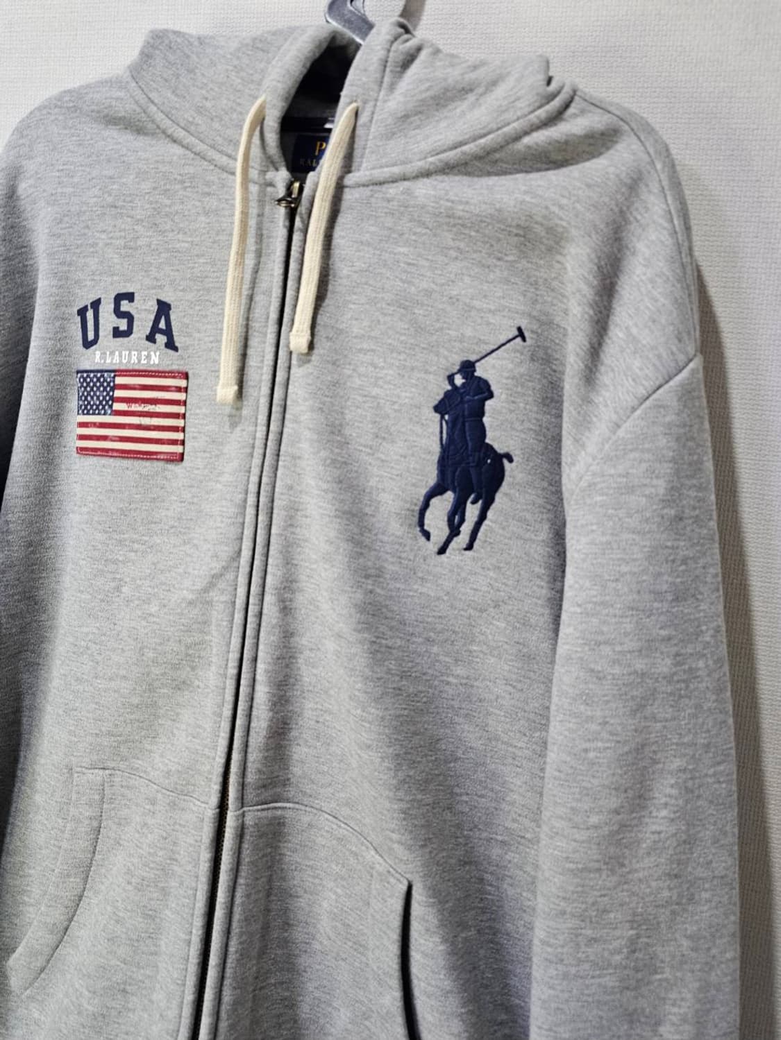새상품급 폴로 빅포니 성조기 USA 그레이 후드집업 100/L 상품이미지2