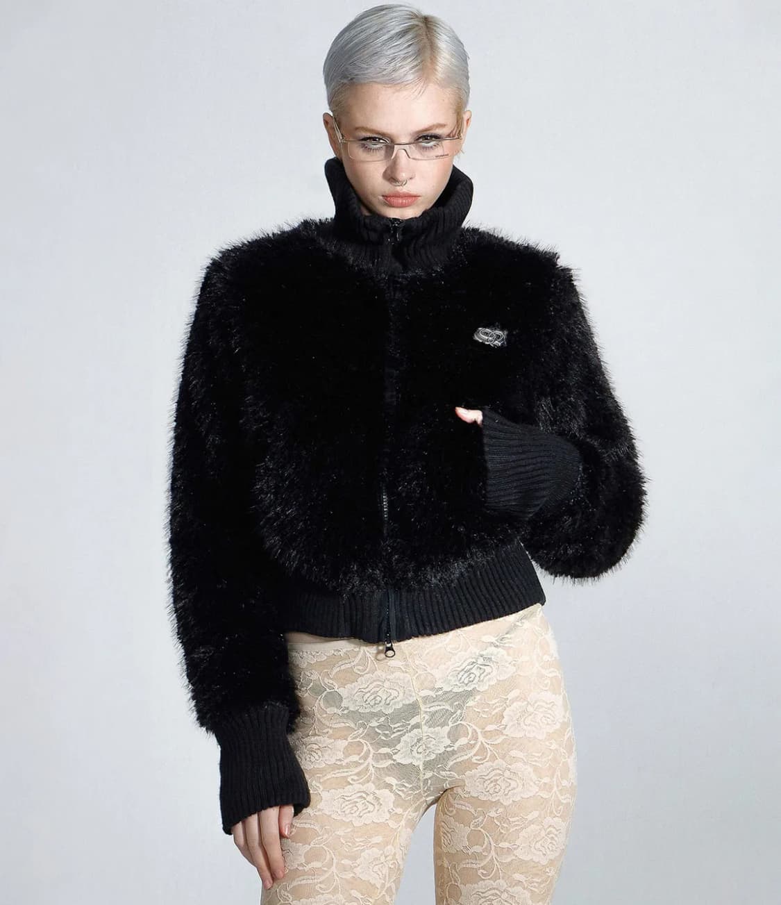 Sculptor Faux Fur Zip-Up Jacket Black 상품이미지1