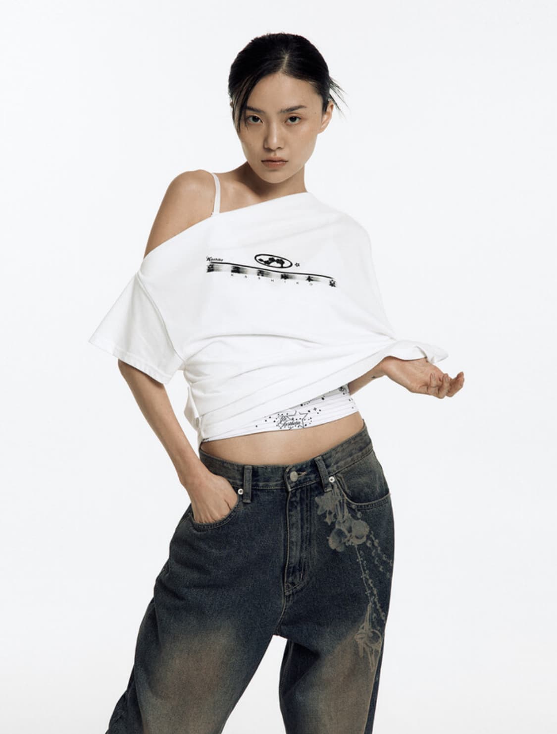 (새상품) 카시코 kashiko 원숄더 탑 반팔 티셔츠 상품이미지1