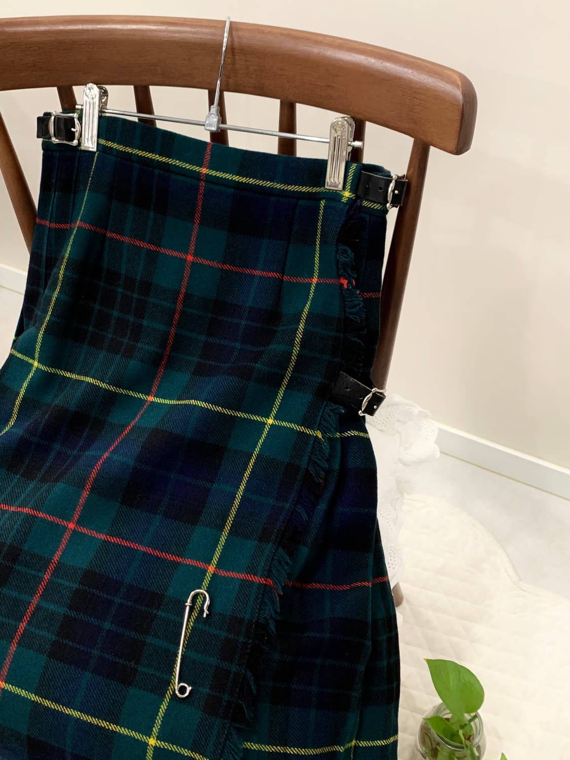 스코틀랜드 퓨어 뉴 울 100 타탄 킬트 딥그린 스커트 상품이미지1