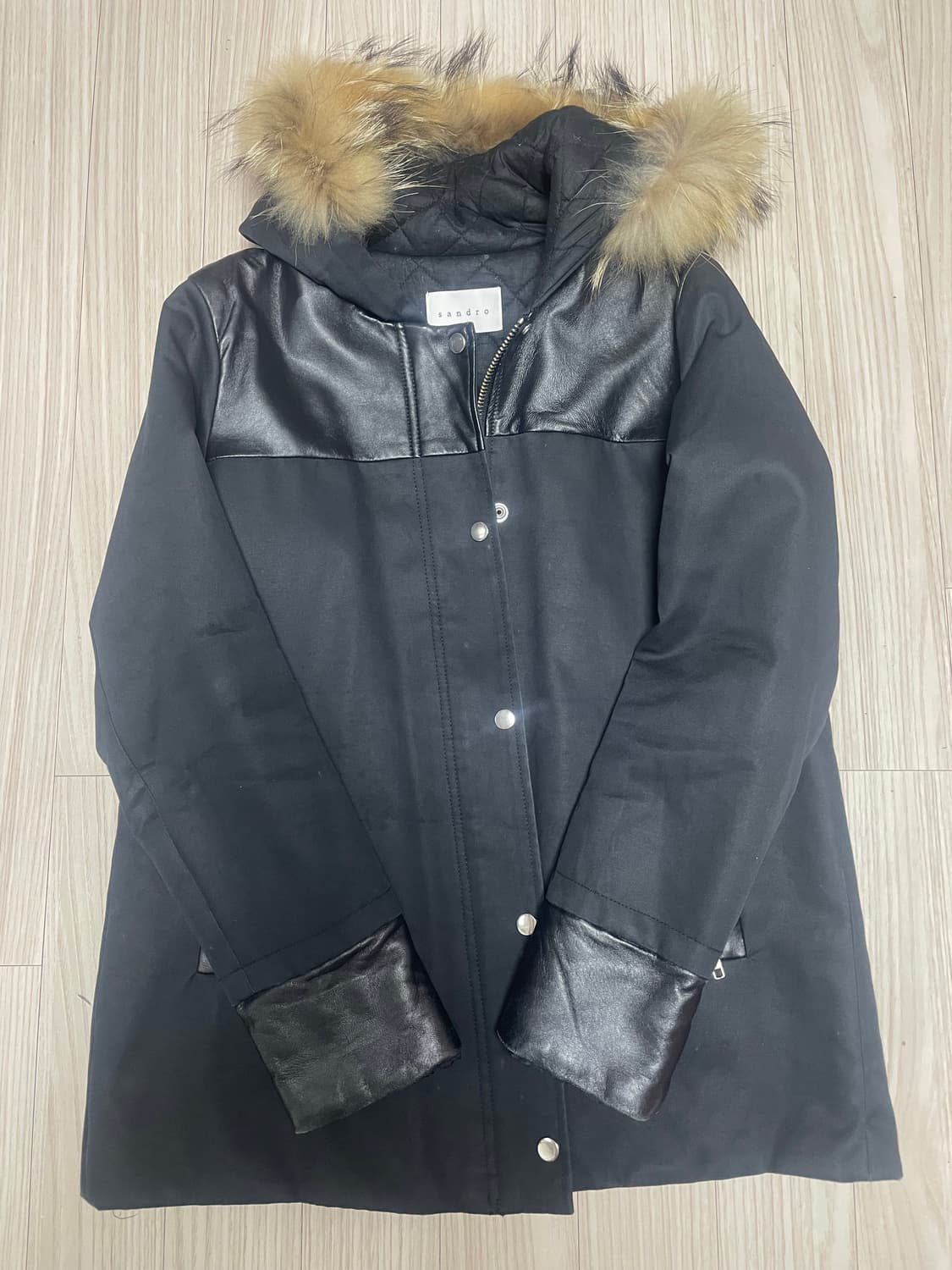 Sandro 블랙 후드 퍼 코트 S 상품이미지1