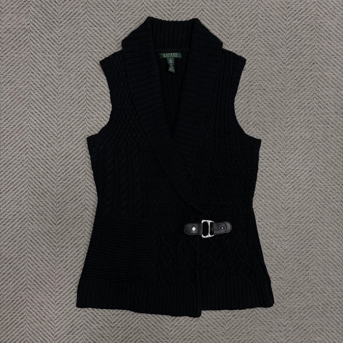 로렌 랄프로렌 블랙 숄카라 니트 버클 베스트 v1070 상품이미지1