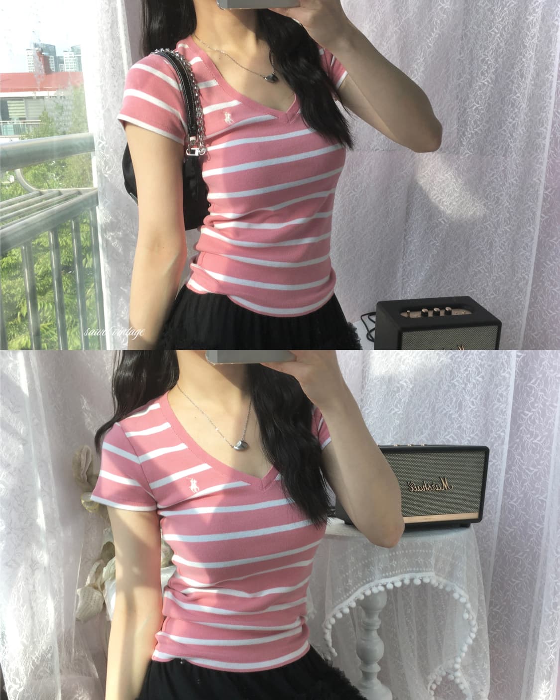 Polo baby pink stripe tee 상품이미지1