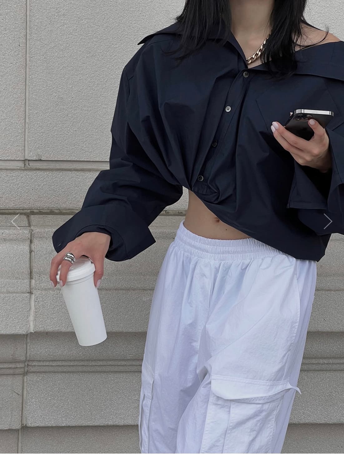 새상품) 랑거 뮈 언발 셔츠 네이비 상품이미지3