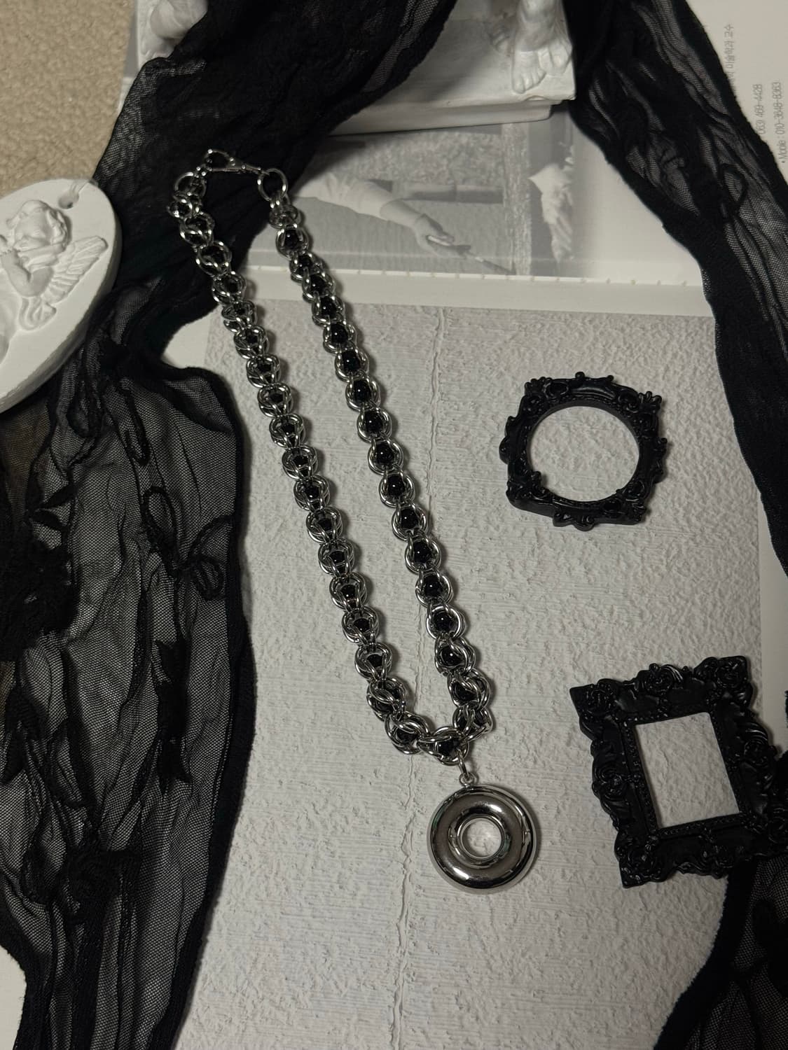 빅 오링 블랙오닉스볼 체인 목걸이 상품이미지7