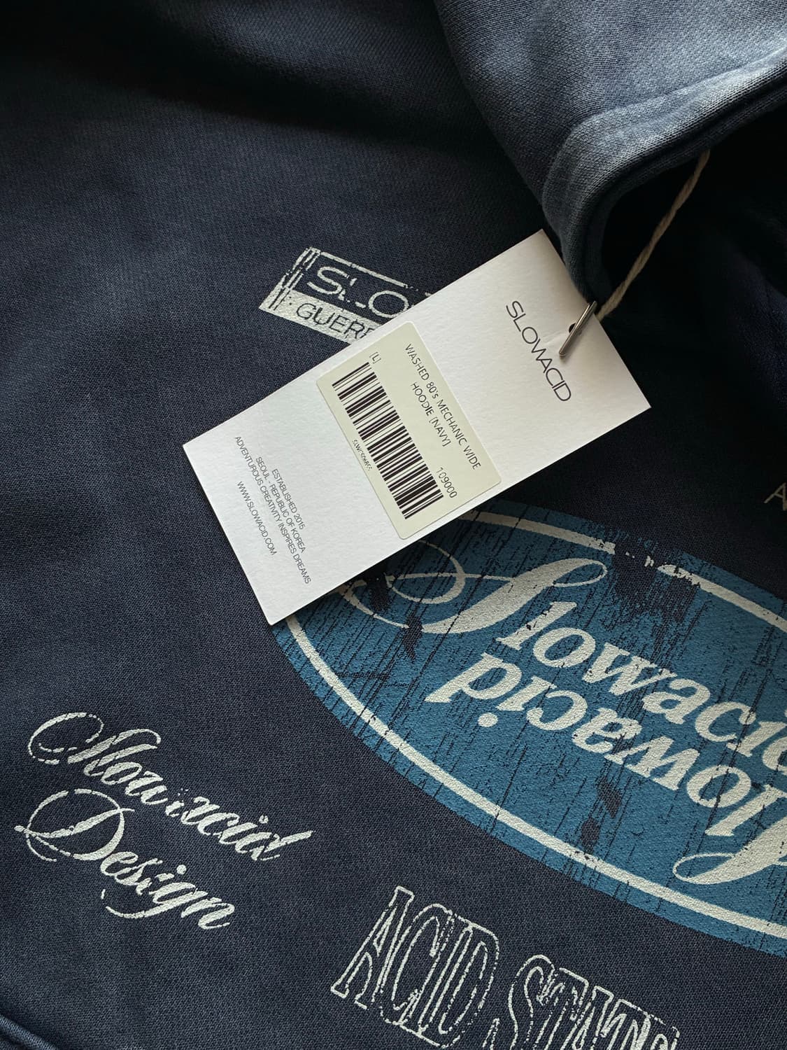 (새상품)(L) 슬로우애시드 워시드 80s 메카닉 와이드 후디 [네이비] 상품이미지9