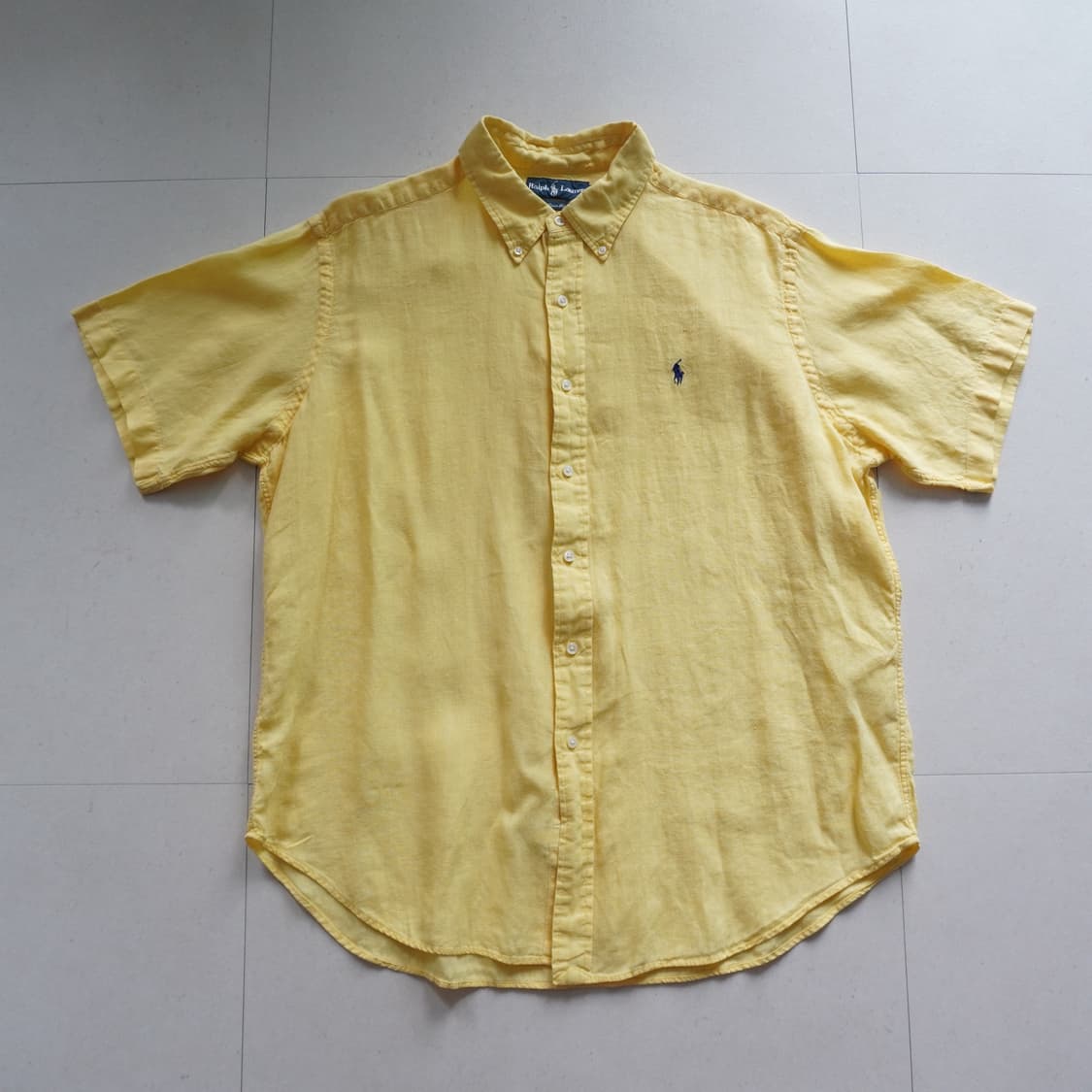 90s 폴로 랄프로렌 옐로우 린넨 100% 반팔 셔츠 (XL) 상품이미지1