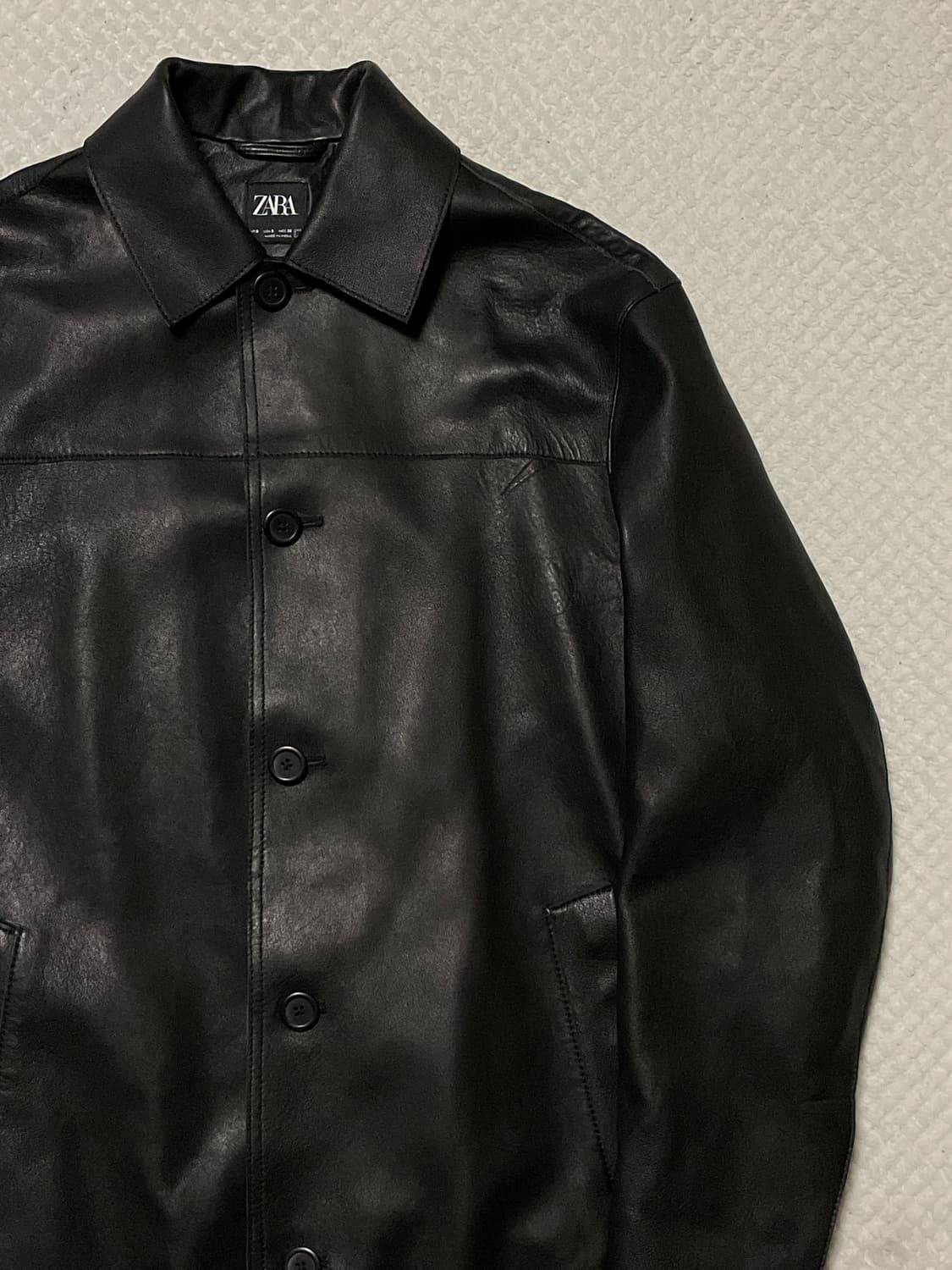 [S] ZARA 자라 웨스턴 무드 램스킨 양가죽 레더 카 코트 상품이미지3