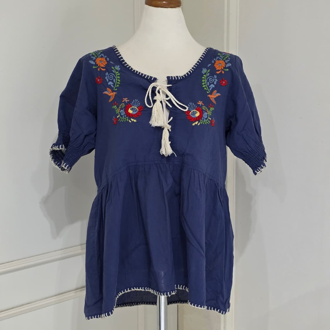 일본빈티지)오리엔탈 에스닉 레이어드 자연 자수 모리걸 블라우스 상품이미지2