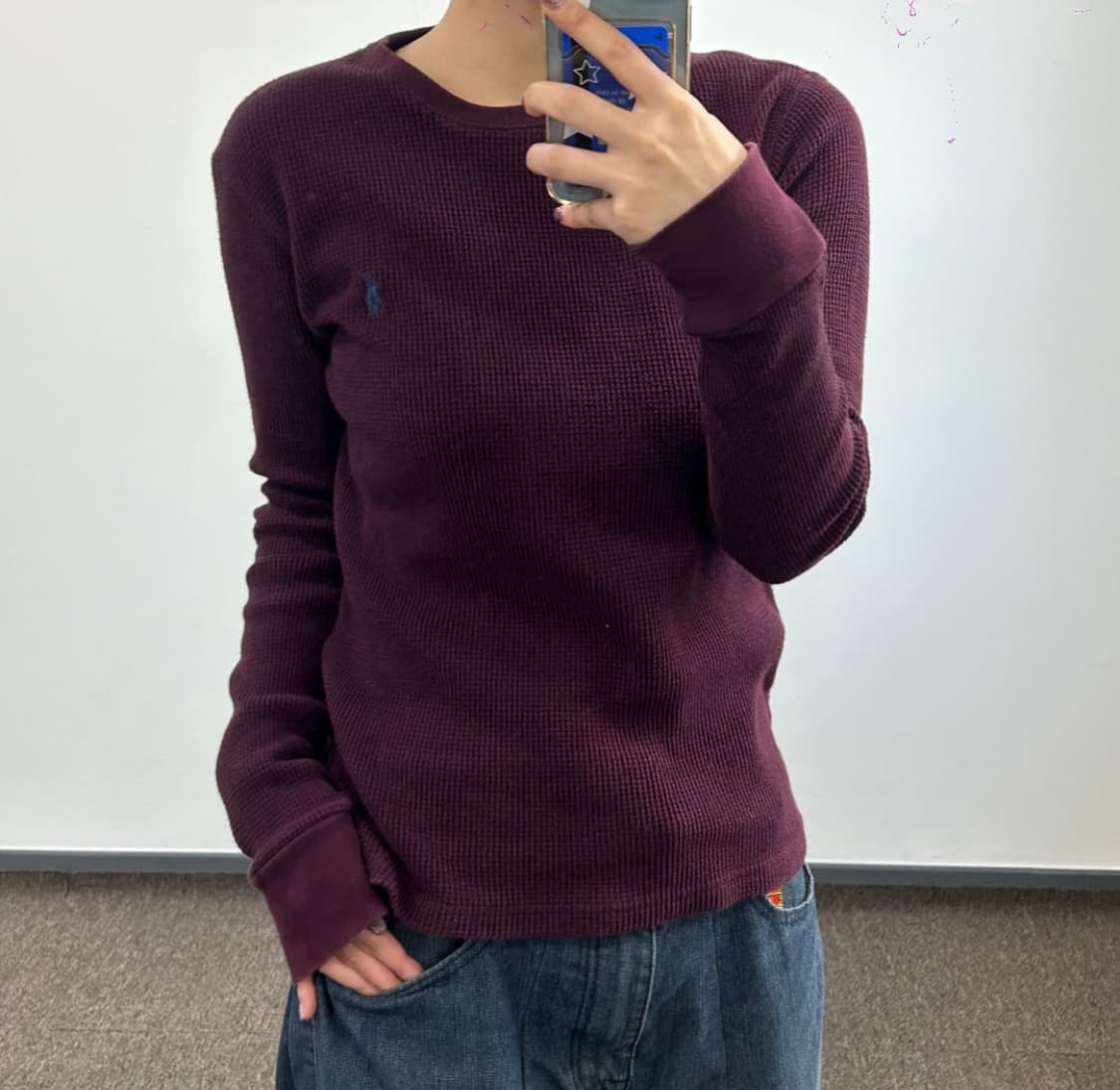 폴로 랄프로렌 버건디 와플니트 여성 M 상품이미지1