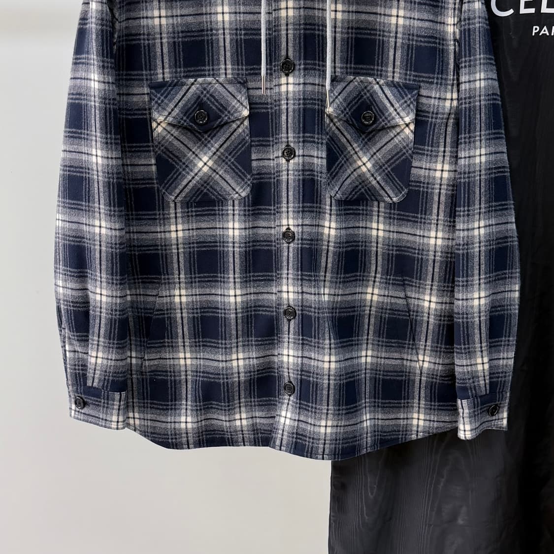 [S+급/50] 셀린느 체크 코튼 후드 오버셔츠 자켓 상품이미지5