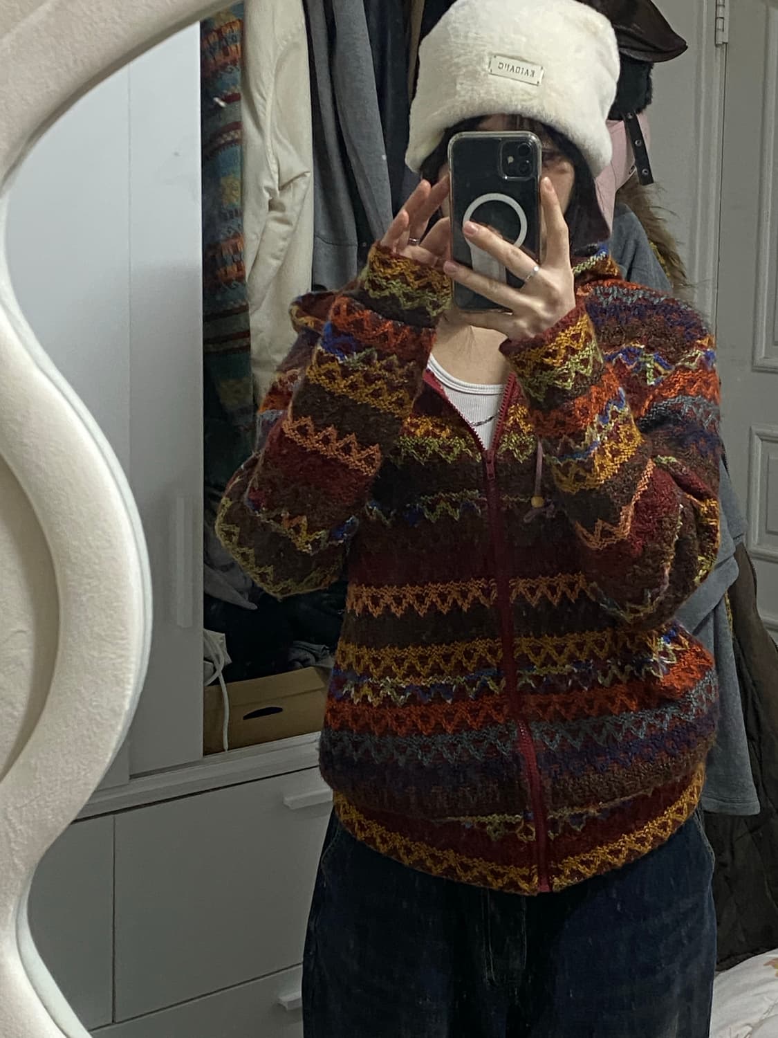 빈티지 배색 니트 후드집업 상품이미지3