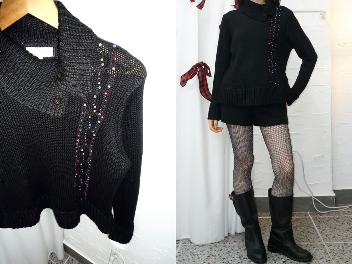 Bear beads black knit 상품이미지1