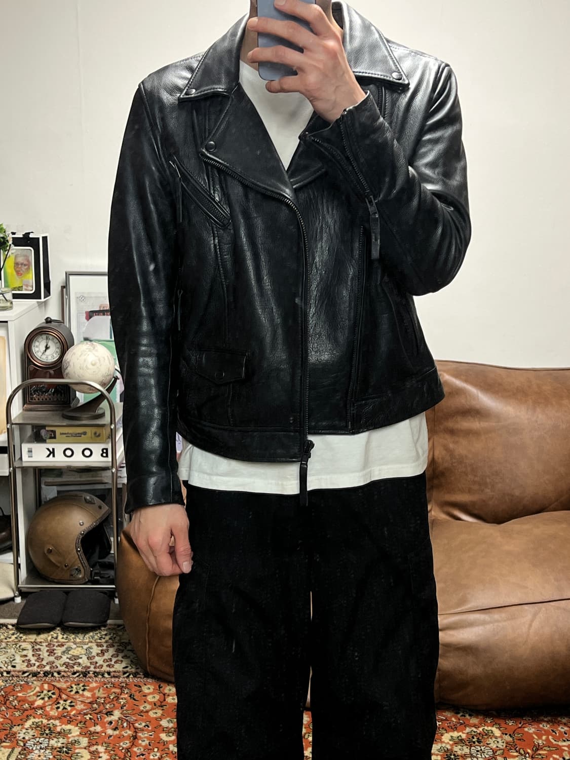 [42R] H&M 프리미엄 카우하이드 더블 라이더 가죽자켓 상품이미지3