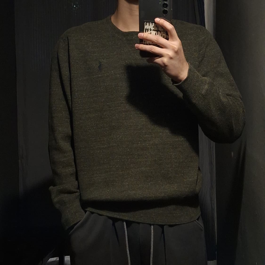 폴로랄프로렌 카키 네이비포니 심플 코튼 라운드넥 니트 L 상품이미지1