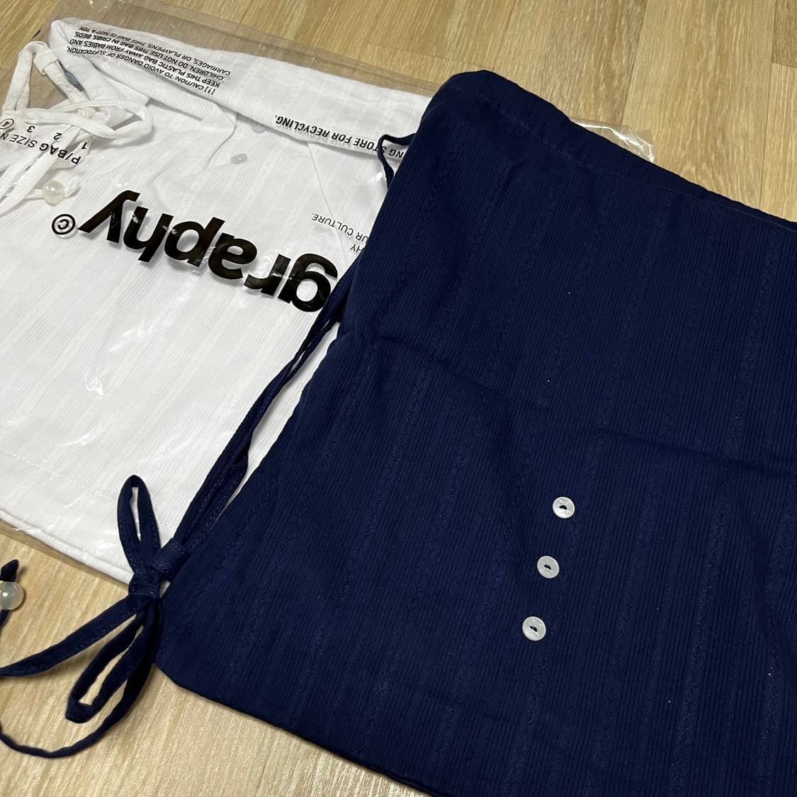 (OS) 새상품 코드그라피 우먼 레이스 드로우 스트링백 네이비 / 화이트 상품이미지3