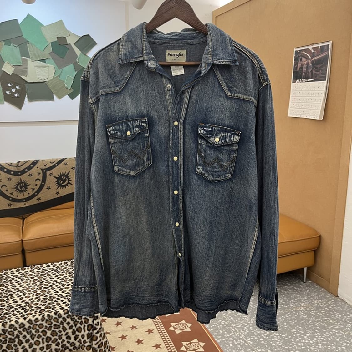 랭글러 웨스턴 컨트리 빈티지 워싱 데님 셔츠 XL C09760 상품이미지3