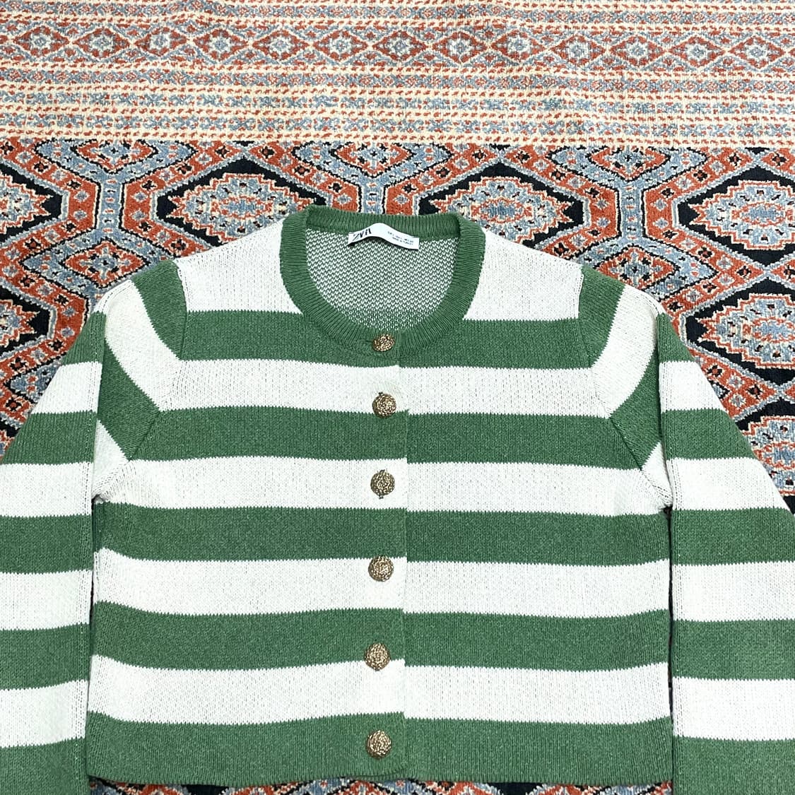 자라 그린 스트라이프 가디건 여성L 상품이미지2