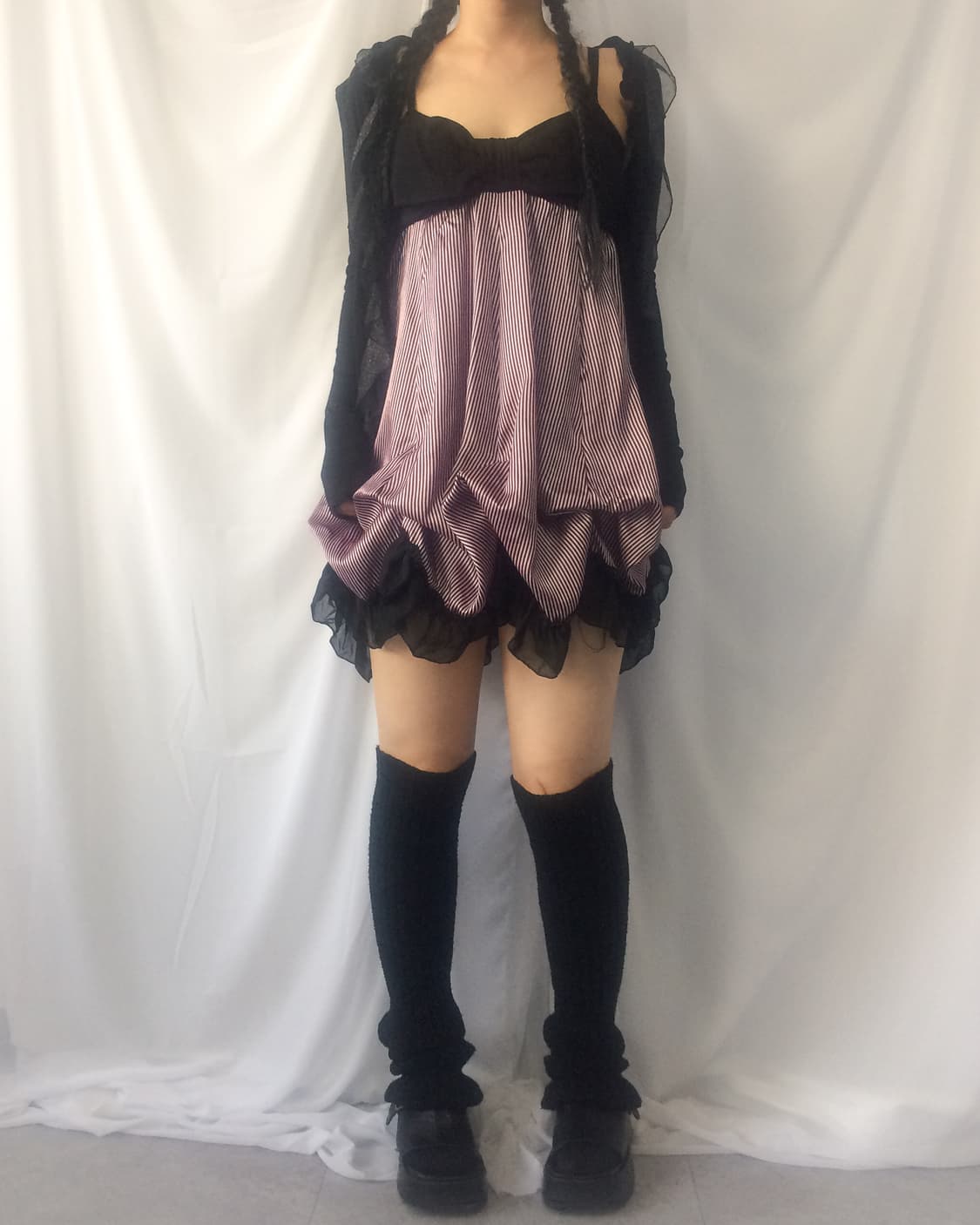 Stripe pattern balloon fit ribbon sleeve 상품이미지6
