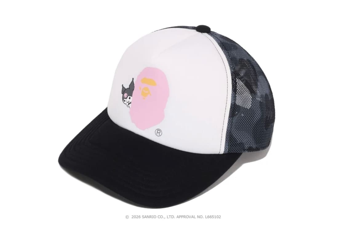 베이프 정품 산리오 콜라보 쿠로미 에이프 헤드 메쉬캡 상품이미지1