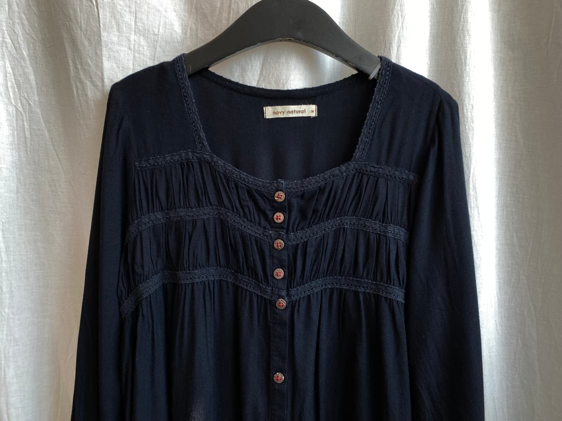 네이비 스퀘어넥 롱블라우스(M) 상품이미지4