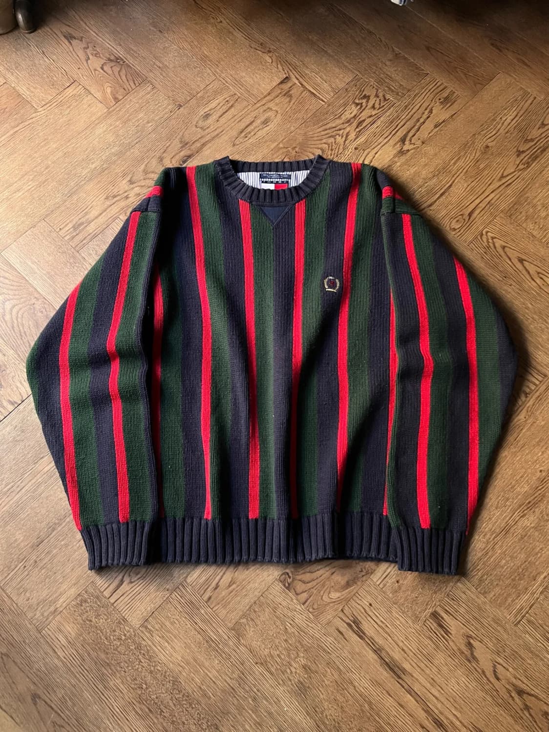 [XL]90's 타미힐피거 멀티컬러 스트라이프 코튼 니트 상품이미지1