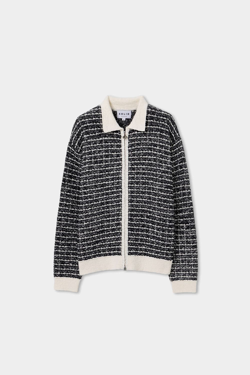 26SS 솔리드옴므 솔옴 블랙 트위드 카라넥 집업 니트 상품이미지1