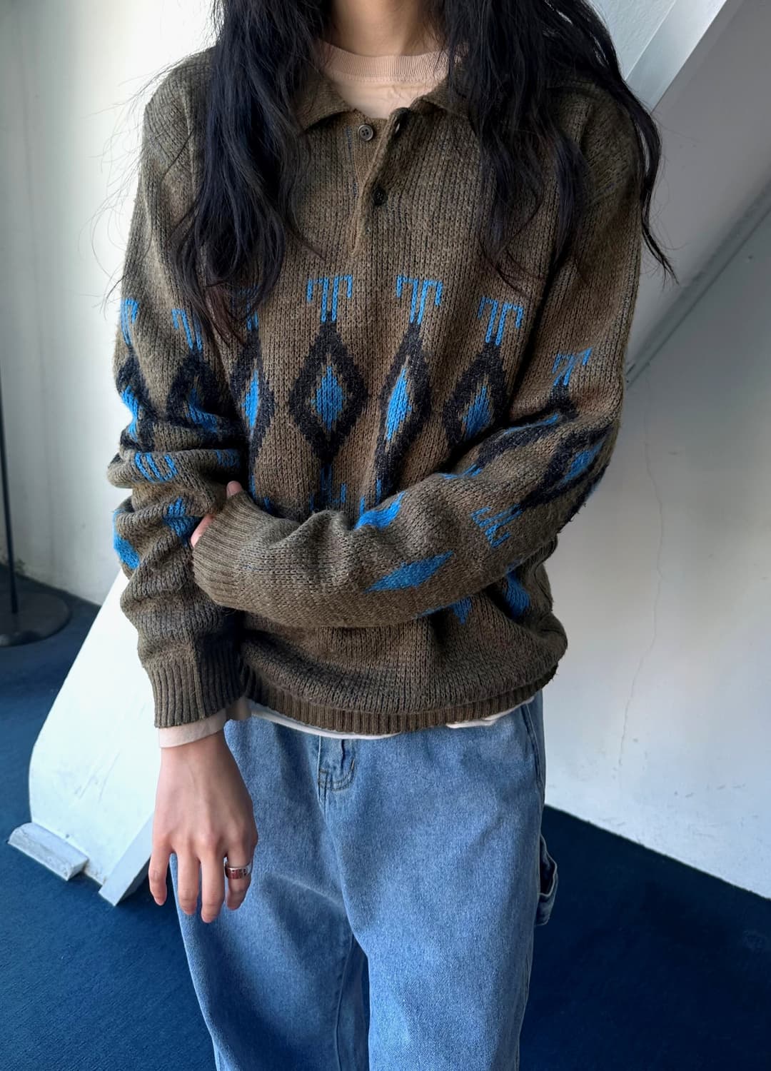 90's middle gauge loose knit polo 상품이미지9