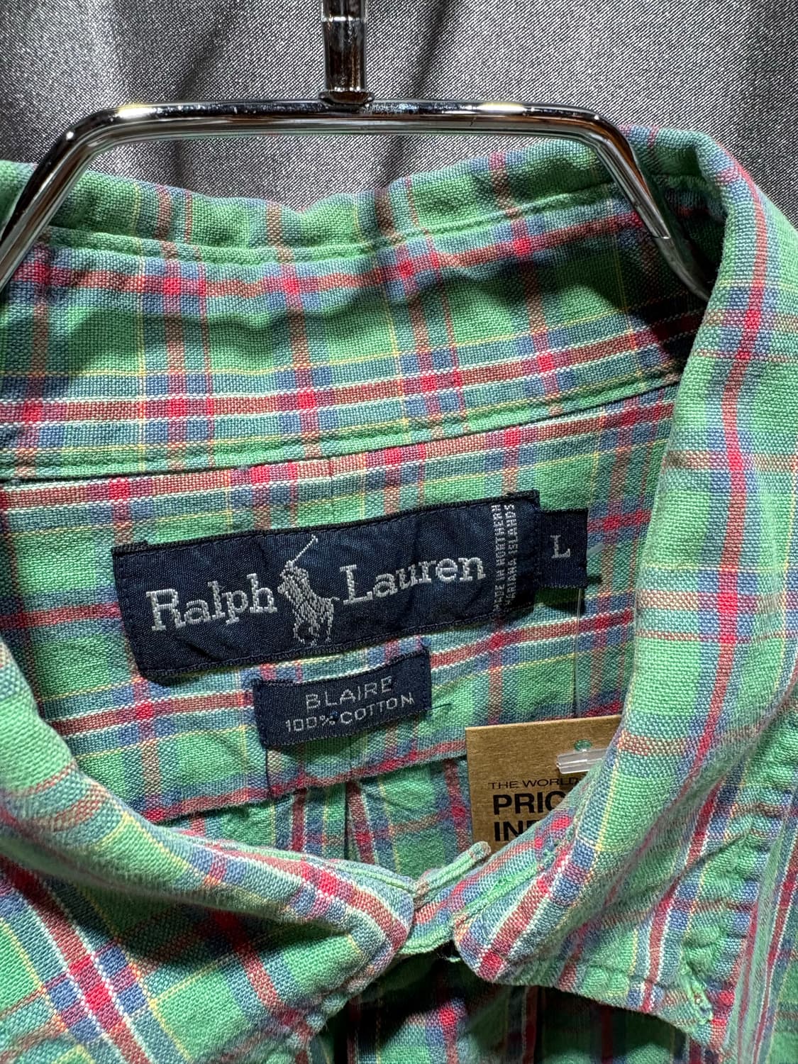 L 폴로랄프로렌 퍼플체크 그린 셔츠 상품이미지5