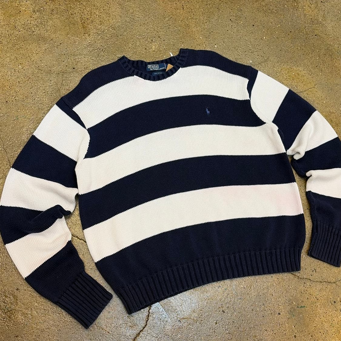 90s USA 빈티지 폴로랄프로렌 스트라이프 단가라 헤비코튼 니트  상품이미지2
