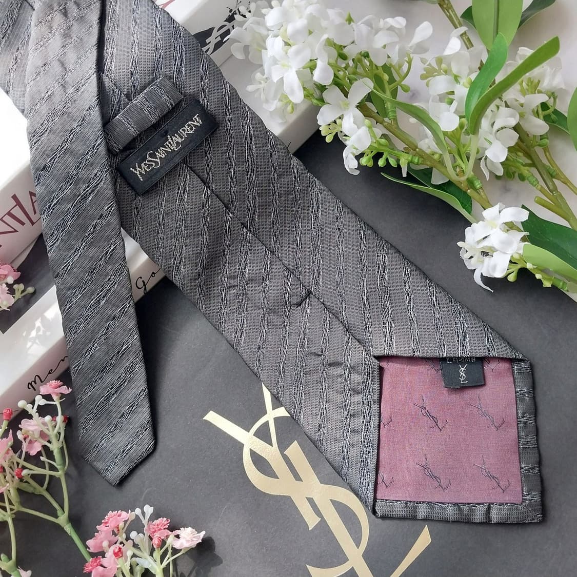 입생로랑 다크그레이 텍스처 패턴 넥타이 9.8cm S~A+등급 K2458 상품이미지5