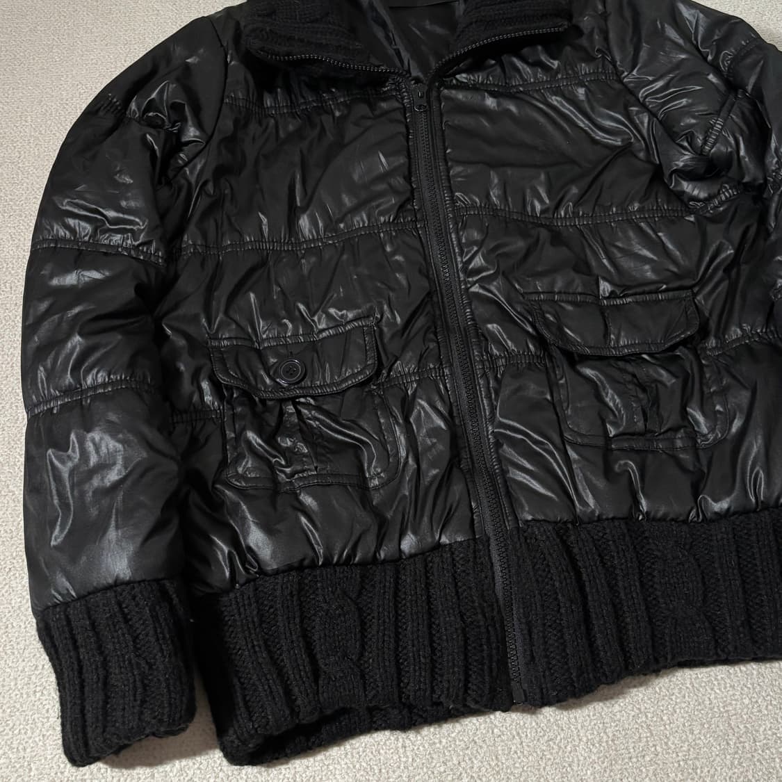 일본빈티지 y2k vanity 블랙 니트포인트 경량패딩 상품이미지2