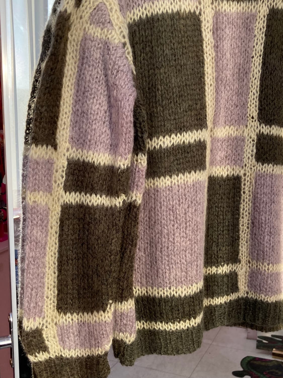 엘르 ELLE 울 카키 체크 니트 상품이미지5